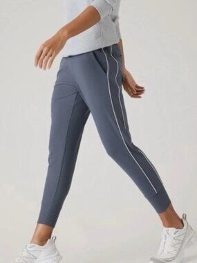 ATHLETA Venice Jogger Granite Blue with White Track Stripe Size Small Petite